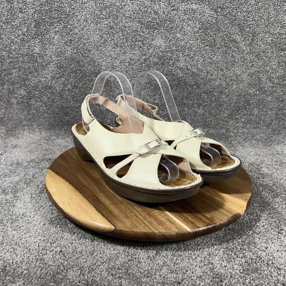 Naot Women’s Sz 11 Off White Cream Leather Slingback Strappy Wedge Sandals Used